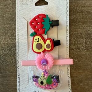 Set of 4 - Kids playful Avocado Hair Clips - Red